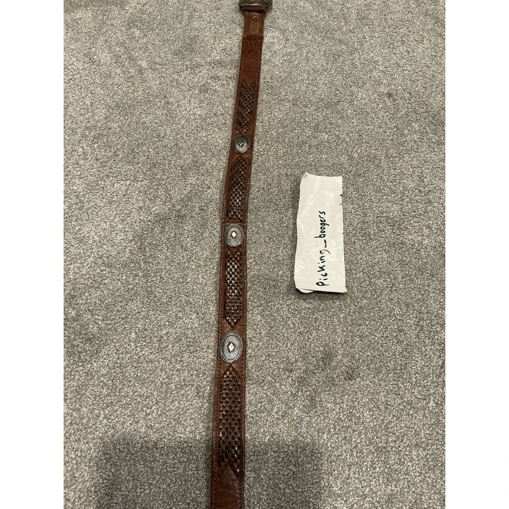 Vintage Woven Leather Belt Brown, with Brass, Unbranded, Size 40, Made in Mexico